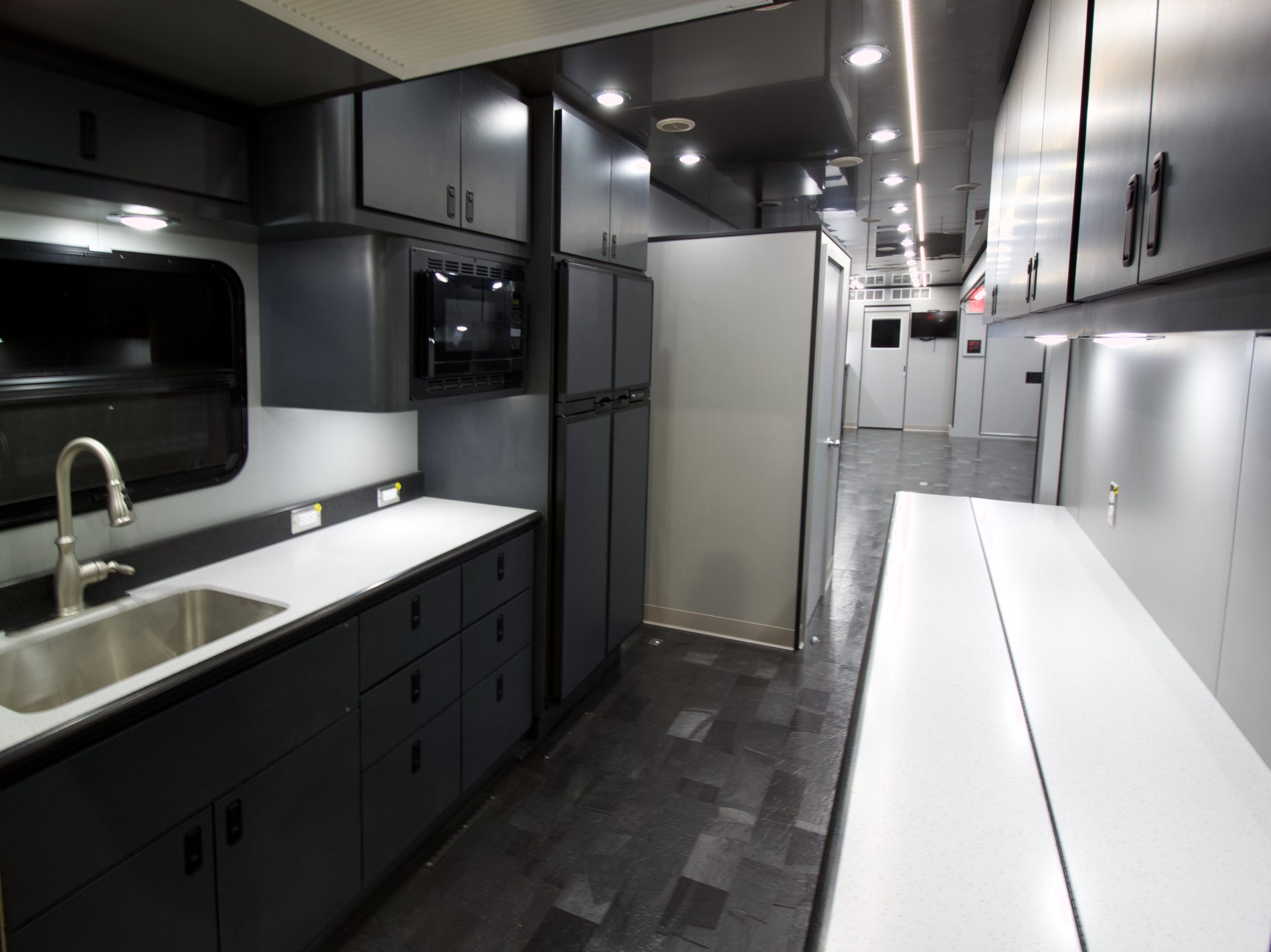 Kitchen area in a mobile trailer